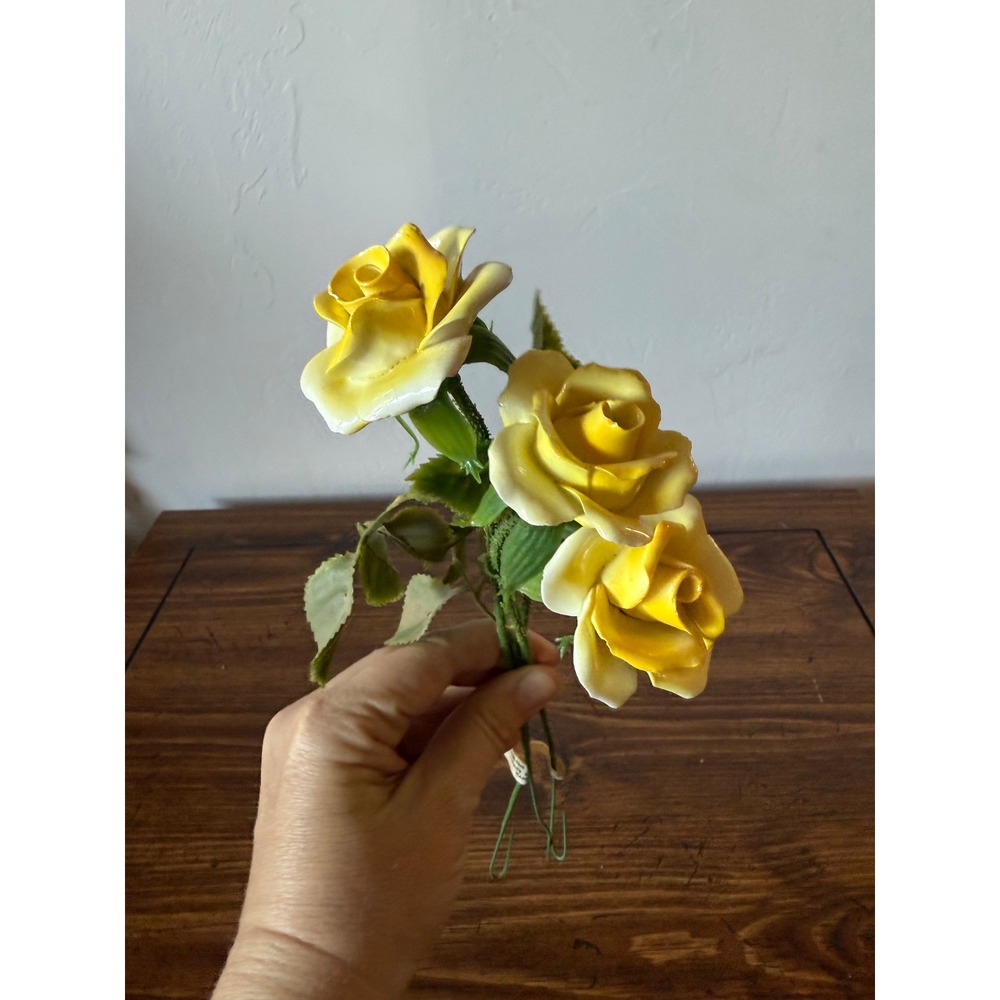 Vintage English Bone China Yellow Roses Hand Made in England Floral Stems Set 3